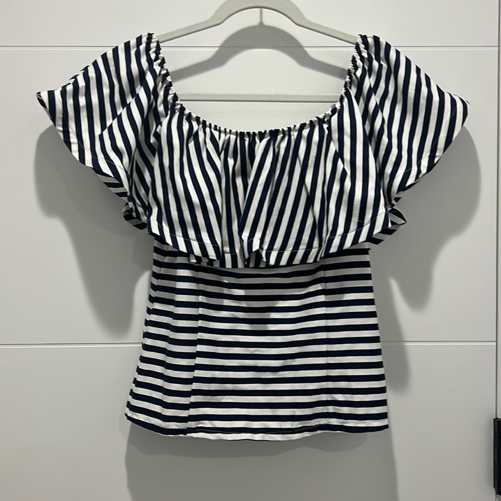 Off the shoulder or on the shoulder stripped shirt